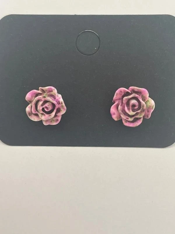 Boucles d’oreilles petite rose rose et vert – photo 2